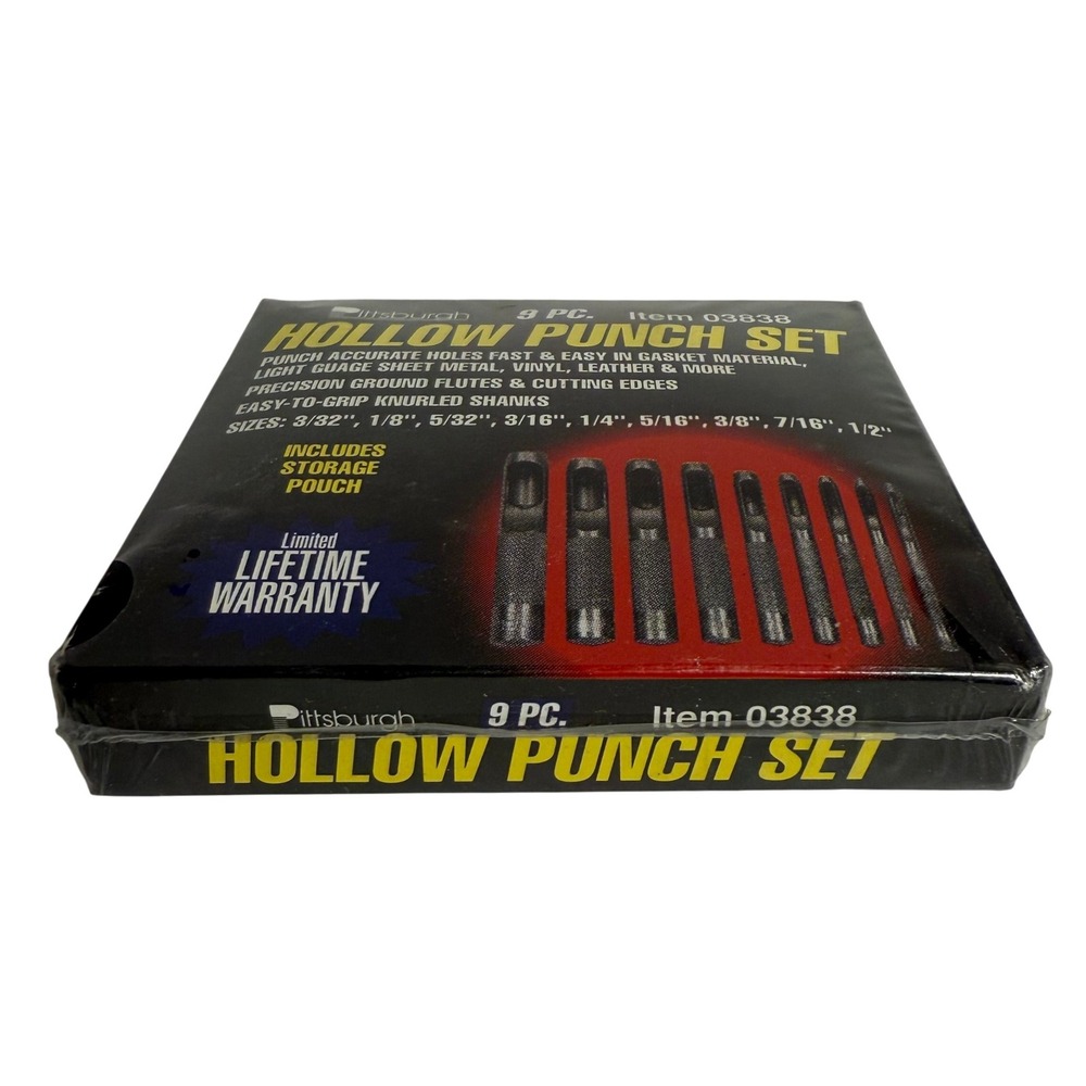Pittsburgh 9 Pc Hollow Punch Set Leather Gasket Vinyl Tool 03838 New Sealed - Picture 3 of 7